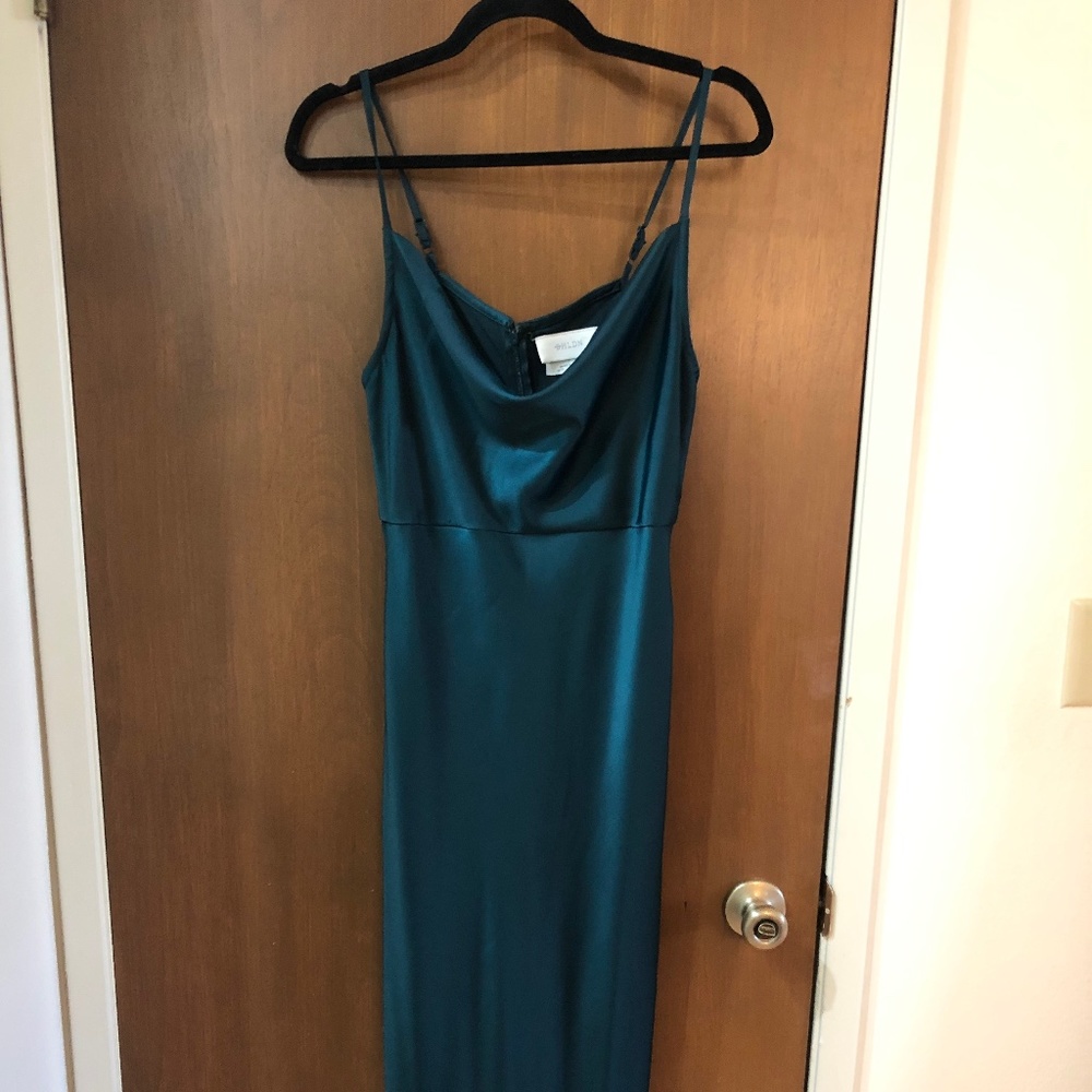 BHLDN - Dark Emerald Cali Satin Charmeuse Midi Dress
